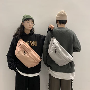

Fanny Chest Bag Fashion Canvas Solid Hip Hop Patchwork Messenger Bags Unisex Zipper Shoulder Crossbody Waist Packs