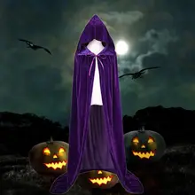 Дети Девочки Мальчики взрослые Готический капюшон Бархат красный фиолетовый плащ Wicca халат средневековое колдовство накидка костюм на Хэллоуин