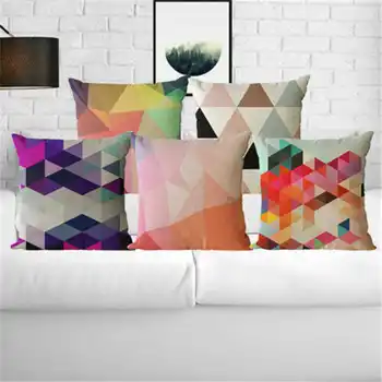 

Colorful Geometric Pattern Cotton Linen Pillowcase for Home Office Sofa Seat Decor Textile Throw Printed Pillow Cover