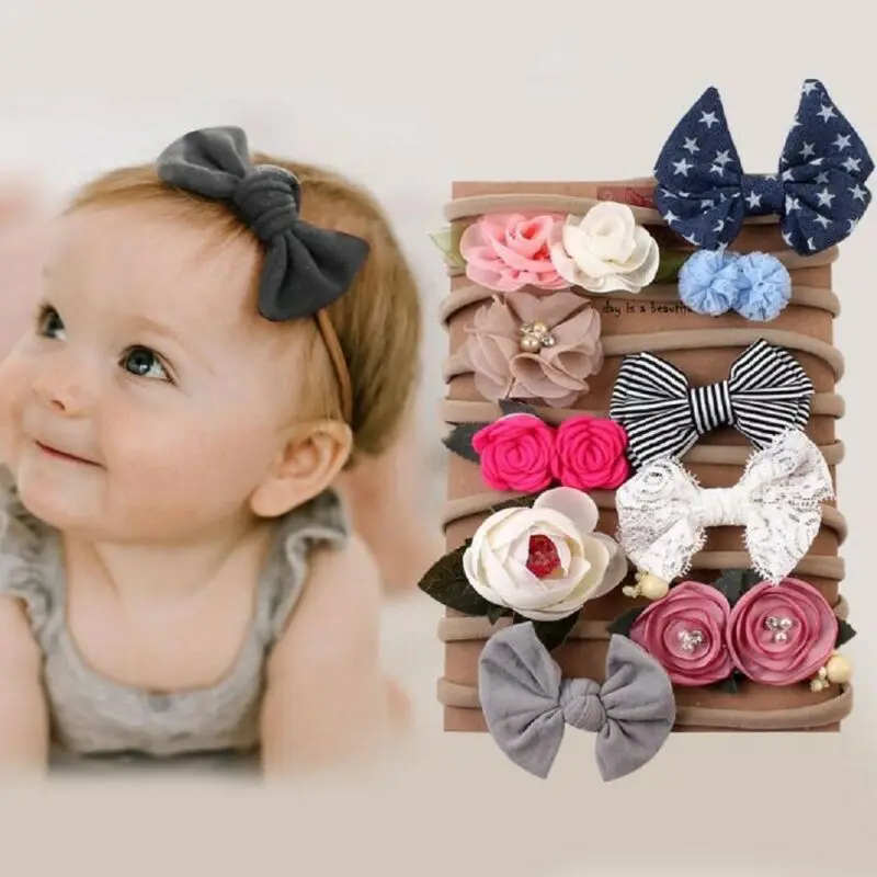 10PCS Newborn Baby Girls Cute Hair Accessories Bowknot Flower Headband Band Set | Мать и ребенок