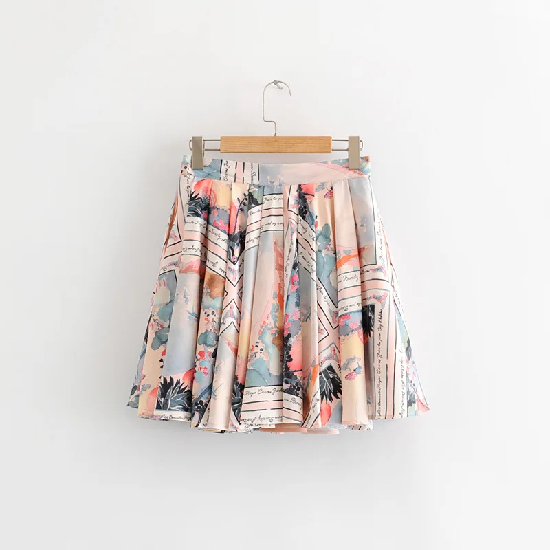 

One's Versatile Irregular Printed High-waisted Pleated A- line Half-length Short Skirt Entity