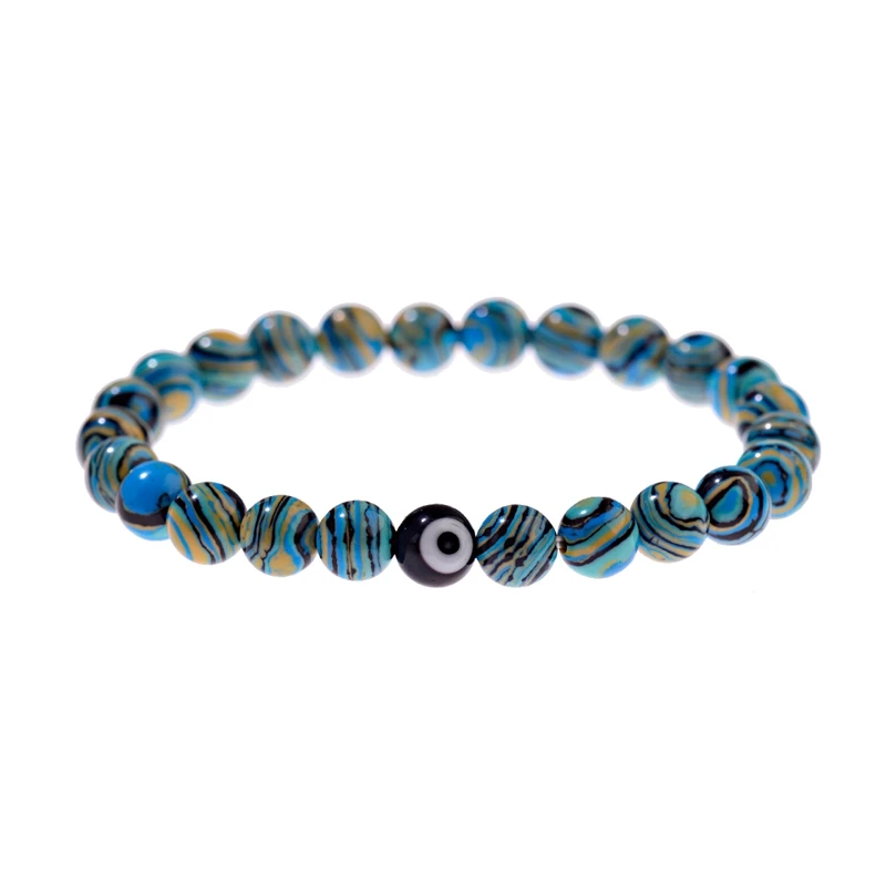 Очаровательный бисер, от сглаза браслет Pulsera Hombre Для женщин 8 мм Круглый Белый Камень Чакра эластичные браслеты Homme Для мужчин Erkek