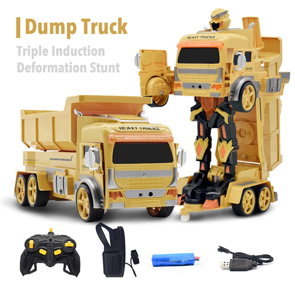 

Remote Control Engineering Vehicle 1:12 Deformation Dump Truck Watch Gravity Gesture Sensing Trunk With Light Music RC Car Toy