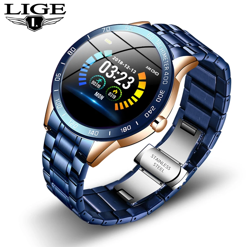 2020New стальной ремешок синий циферблат smart watch Reloj Inteligente IP67 GPS для андроид iPhone