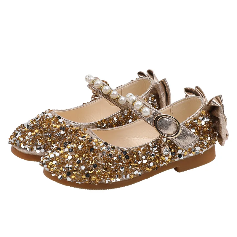 Kids School Shoes Baby Girls Princess Sequin Little Girl Party Flat Leather Shoes Children Wedding Shoe 1 2 3 4 5 6 7 8 9 10