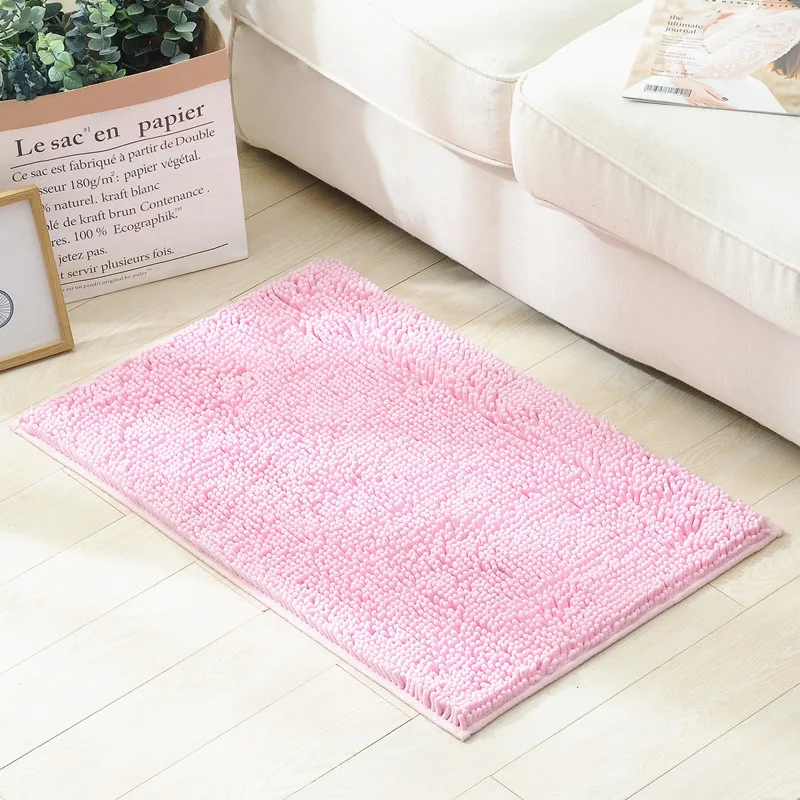 Cross Border Hot Melt Adhesive Chenille Plain Color Rug Household Mat Indoor Bathroom Anti-slip Long-wool Mat Wholesale