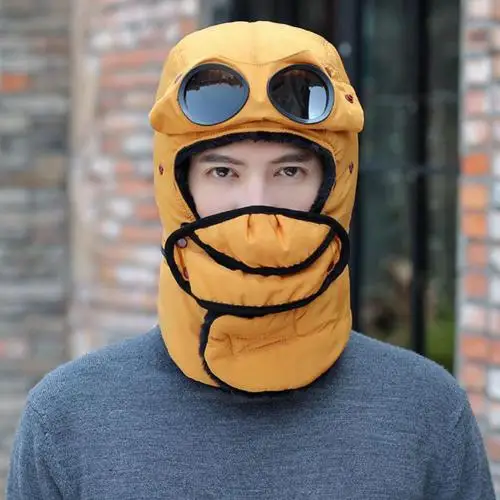 Цвет: желтый Новая зимняя шапка закрывающая уши шапка маска для лица очки шарф набор зимний унисекс теплый искусственный мех - Цвет: Цвет: желтый