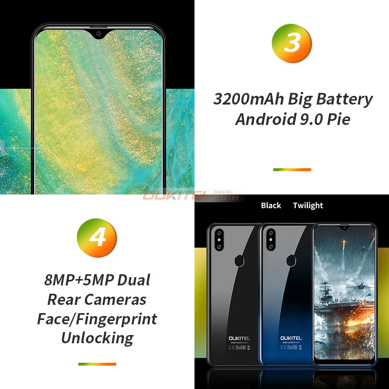 Мобильный телефон OUKITEL C15 Pro+ 3 ГБ+32 ГБ Android 9.0 MT6761 экран Waterdrop 4G LTE 2 4 ГГц/5 ГГц Wi Fi