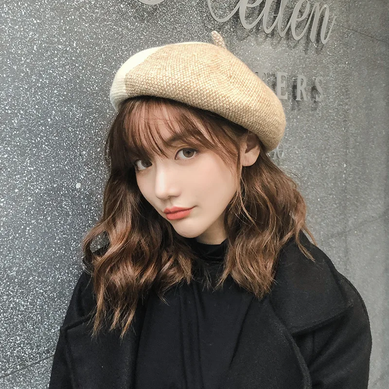 

2019 Autumn And Winter Korean-style England Joint Plaid Beret Children Yarn bei lei mao Japanese-style nan gua mao Painter Cap