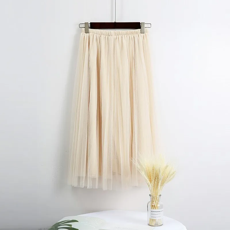 tulle skirt adult Тюлевая юбка миди длинная Плиссированная юбка сетчатая юбка Женская Корейская Высокая талия Harajuku Boho розовая винтажная Faldas Mujer Moda - Цвет: tulle skirt adult