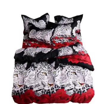 

3D Leopard rose Print Pillow Cases Quilt Cover Luxury Bedding Set for Queen Bed