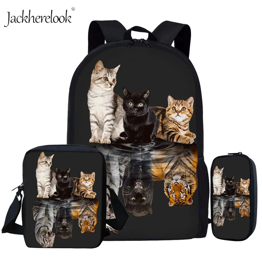 Jackherelook кошки отражение Тигры печати школьные рюкзаки для девочек и мальчиков Детский рюкзак дорожная сумка портфель портфели 3 шт./компл