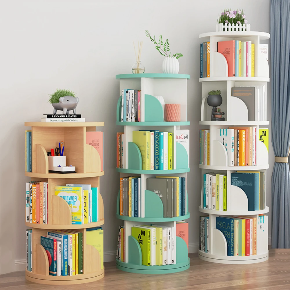 

360° Rotating Children's Bookshelf 6 Floor Shelves Cabinet Wooden Storage Rack Furniture Library Sundry Holder Magazine Bookcase