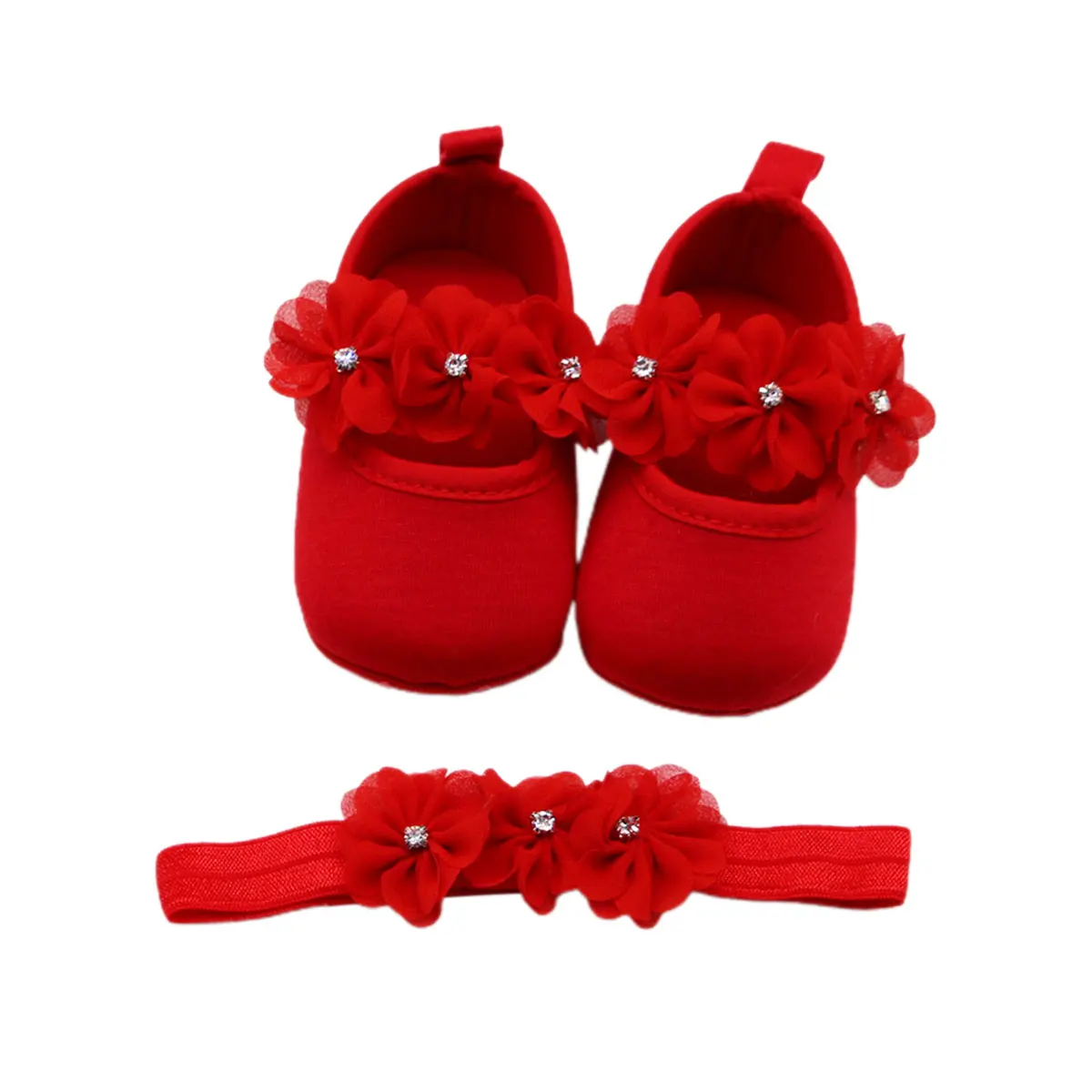 Zapatos de bautismo para bebé y Diadema, conjunto de 2 piezas de suela suave Floral, Mary Jane, planos y diadema