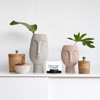 

Modern Design Humen Face Ceramics Flower Vase Home Decoration Accessories Figurine Craft Desk Plants Pots Miniature Model Statue