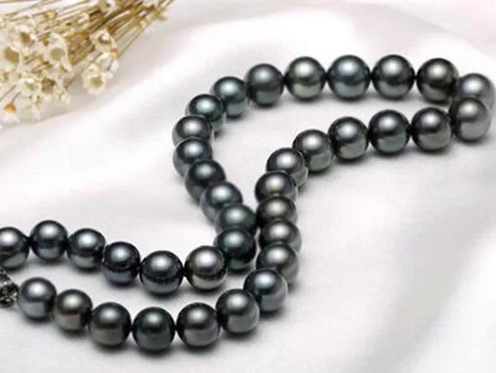 Потрясающая AAA10-11mm круглое ожерелье с морским черным жемчугом 18inch14k