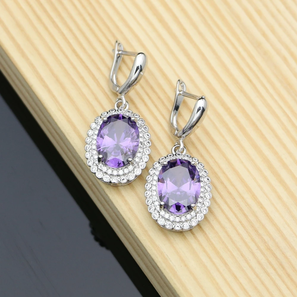 Purple Прекрасный Геометрический Цветочный милтиколор кубического циркония 925 серебряные серьги для женщин вечерние ювелирные изделия дропшиппинг подарок - Окраска металла: Purple