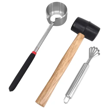 

Portable Stainless Steel Coconut Opener Set Home Meat Tool Easy Use Rubber