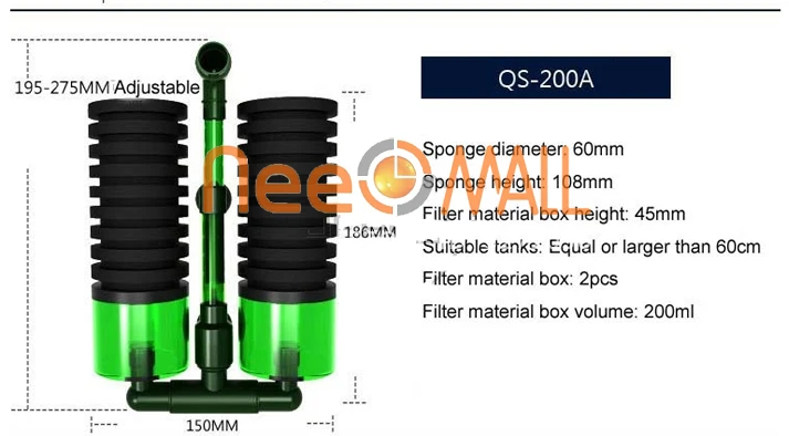 Qanvee воздушный драйвер биохимическая губка, аквариум фильтр скиммер с фильтром медиа коробка для рыб и растений танк