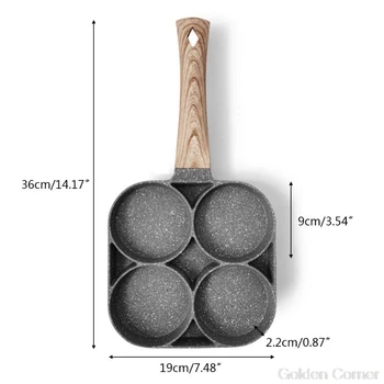 

4 Hole Omelet Pan for Burger Eggs Ham Pancake Maker Wooden Handle Frying Pot Non-stick Breakfast O23 20 Dropshipping