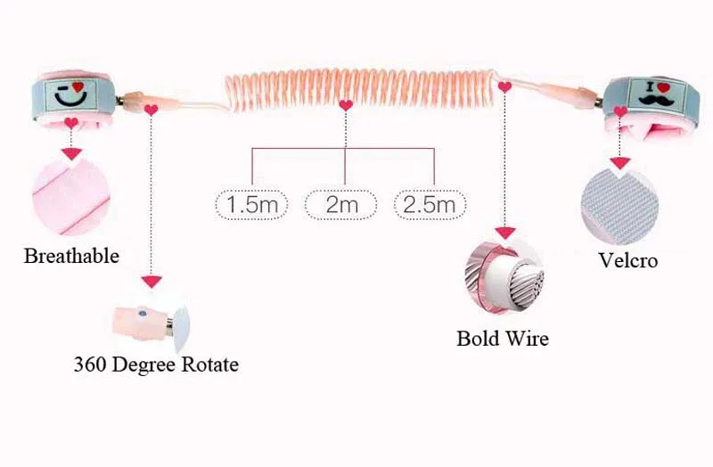 1,5 M/2 M/2,5 MAnti Lost Wrist Link, поводок для малышей, ремень безопасности для ходунков, браслет для прогулок, регулируемый ремень
