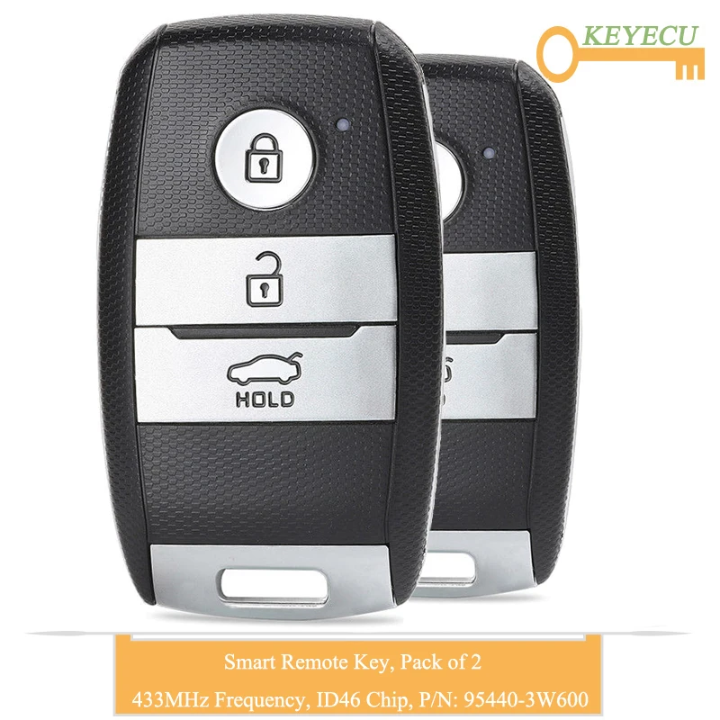 KEYECU 2 шт., умный пульт дистанционного управления автомобильный ключ для Kia K5 Sportage Sorento, Fob 3 кнопки-433 МГц-ID46 чип-P/N: 95440-3W600