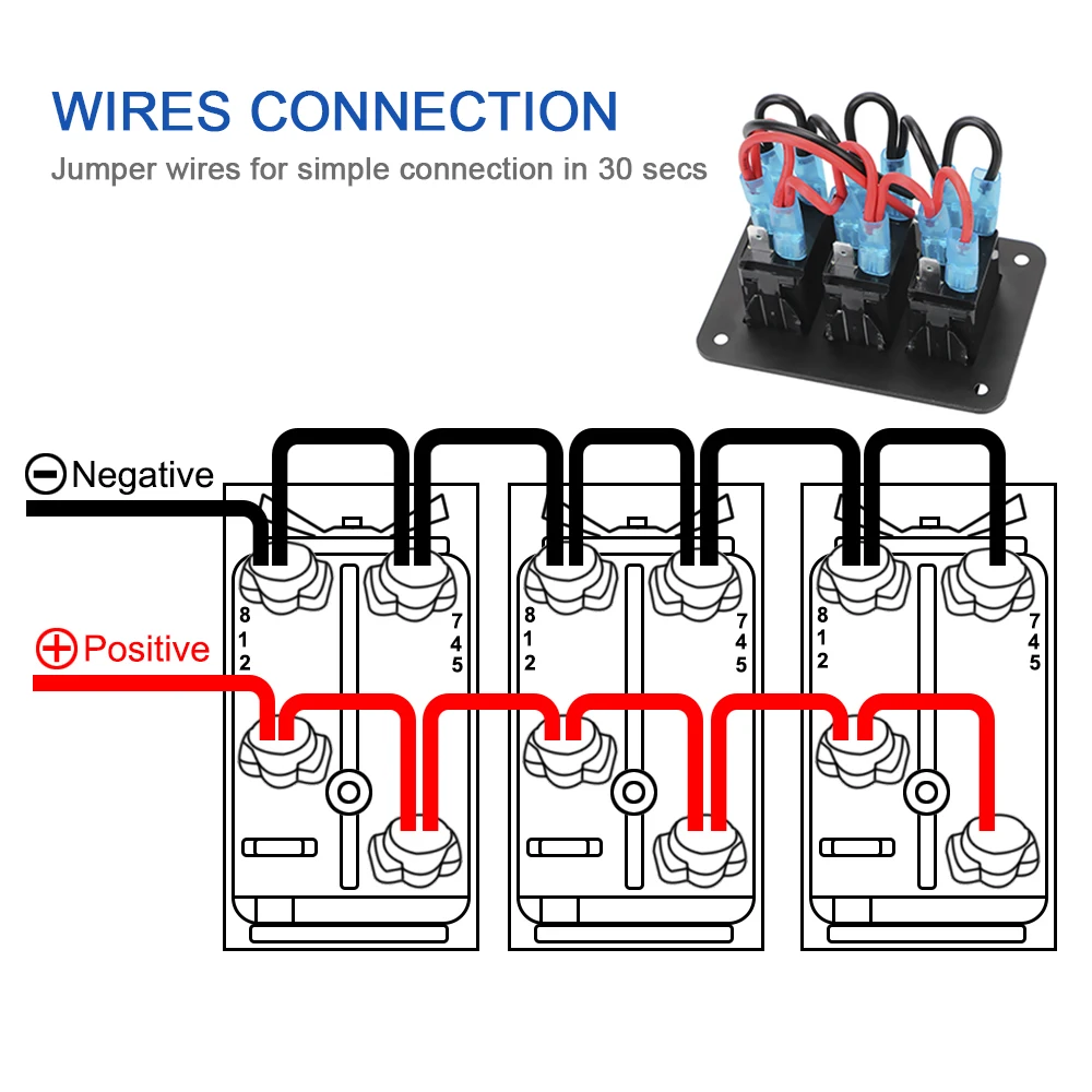 Versatile 3-Gang Rocker Toggle Switch Panel with Circuit Breaker