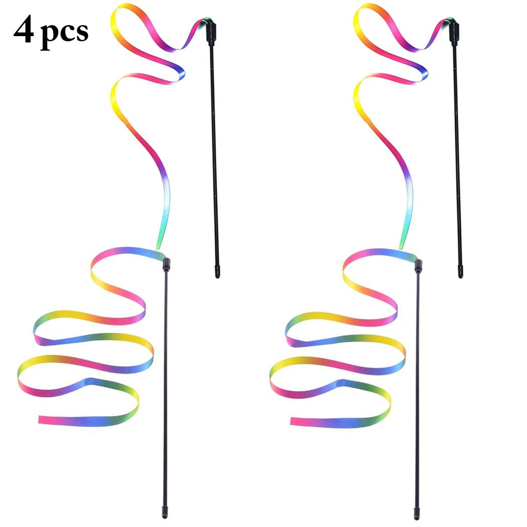 

4PCS Rainbow Cat Teaser Wand Funny Pet Training Toy Kitten Teaser Stick Plastic Cat Interactive Toy Pet Supplies Cat Chasing Toy