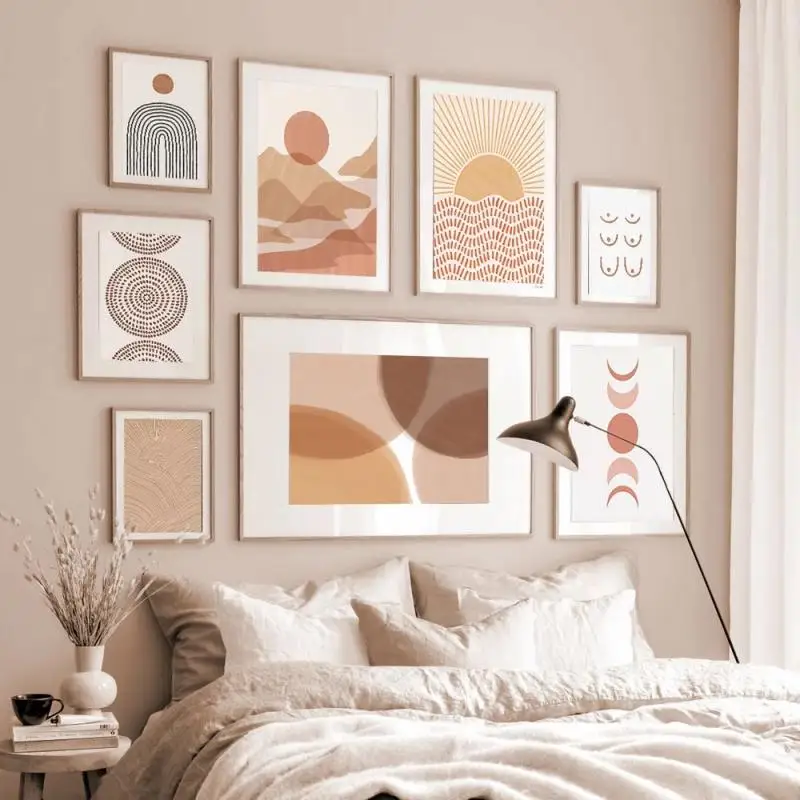 

Orange Decorative Painting Sun Moon Line Art Nordic Poster Abstract Canvas Painting Wall Art HD Print Modern Picture Home Decora