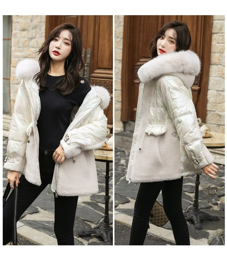Fashion Winter Big Fur Collar Cotton Jacket Women Parka Korean Warm Patchwork Outerwear Hooded Coat Cloak Down Cotton clothing