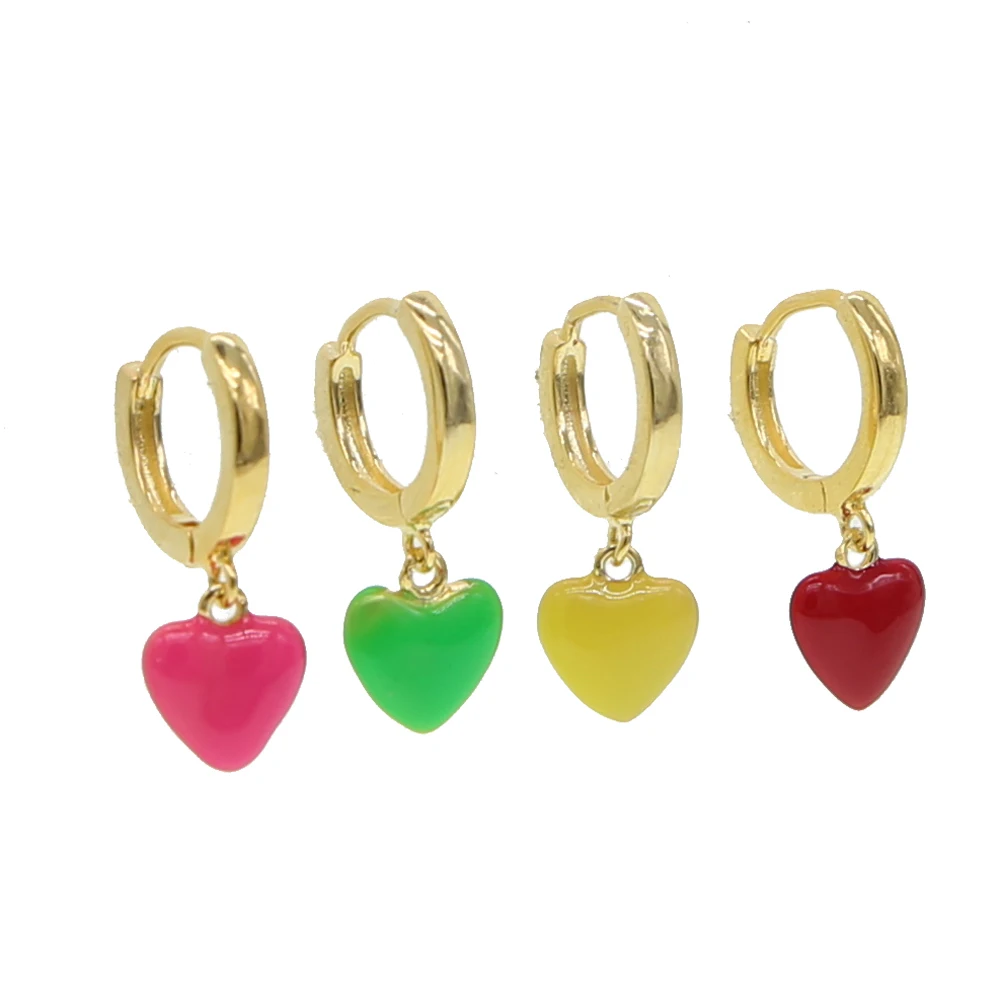 Яркие неоновые эмалированные серьги-висюльки в форме сердца, золотые яркие Яркие модные женские Подарочные ювелирные изделия на День святого Валентина