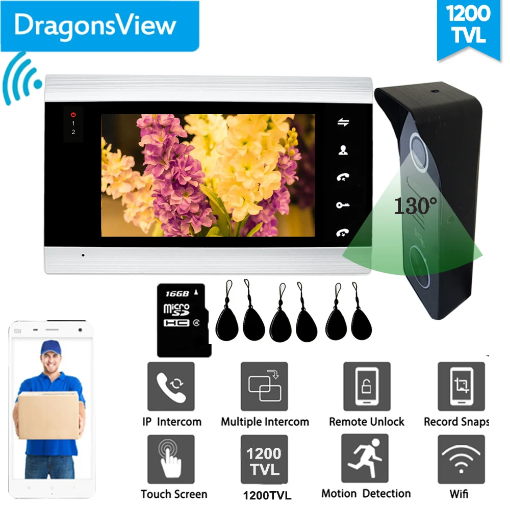 【Wifi+RFID Card】Dragonsview Wifi Video Intercom Wireless Home Intercom Video Door Phone Doorbell Camera HD 1200TVL App Unlock