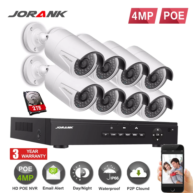 8CH 4k 1080P 48V POE NVR набор 8 шт. 4MP 2MP PoE IP камера P2P облачная CCTV система ИК наружное ночное