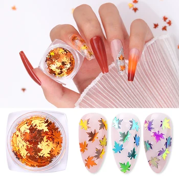 

1 Box Maple Leaves Nail Art Sequins Sparkling Fall Glitter Nails Paillette Chameleon Stickers Maple Leaf Shape Nail Decorations