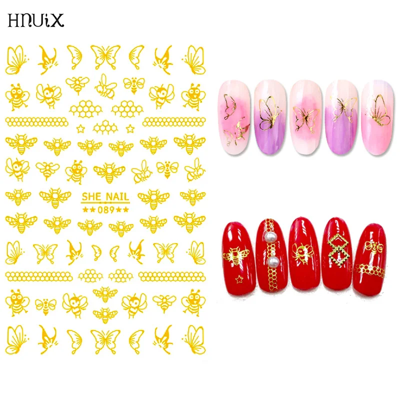 HNUIX, 1 шт., 3D наклейки для ногтей, золотые звезды, Луна, 3D треугольные квадратные самоклеющиеся кончики, украшения для ногтей, ювелирные наклейки