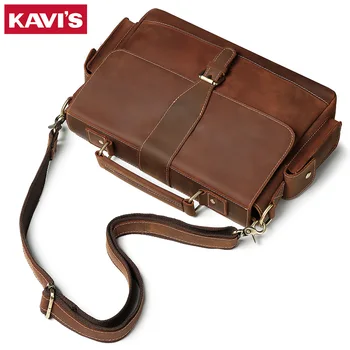 

KAVIS 2020 Fashion Big Capacity Men Shoulder Bag Genuine Leather Tote Laptop Male Leather Bag office and Business Travel Handbag