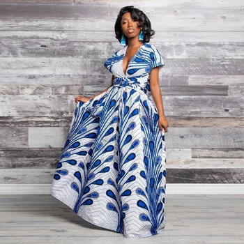 

Summer African Dress for Women 2020 New Fashion Robe Maxi Dress Floral Peacock Print Bazin Vestidos Dashiki Party Africa Clothes