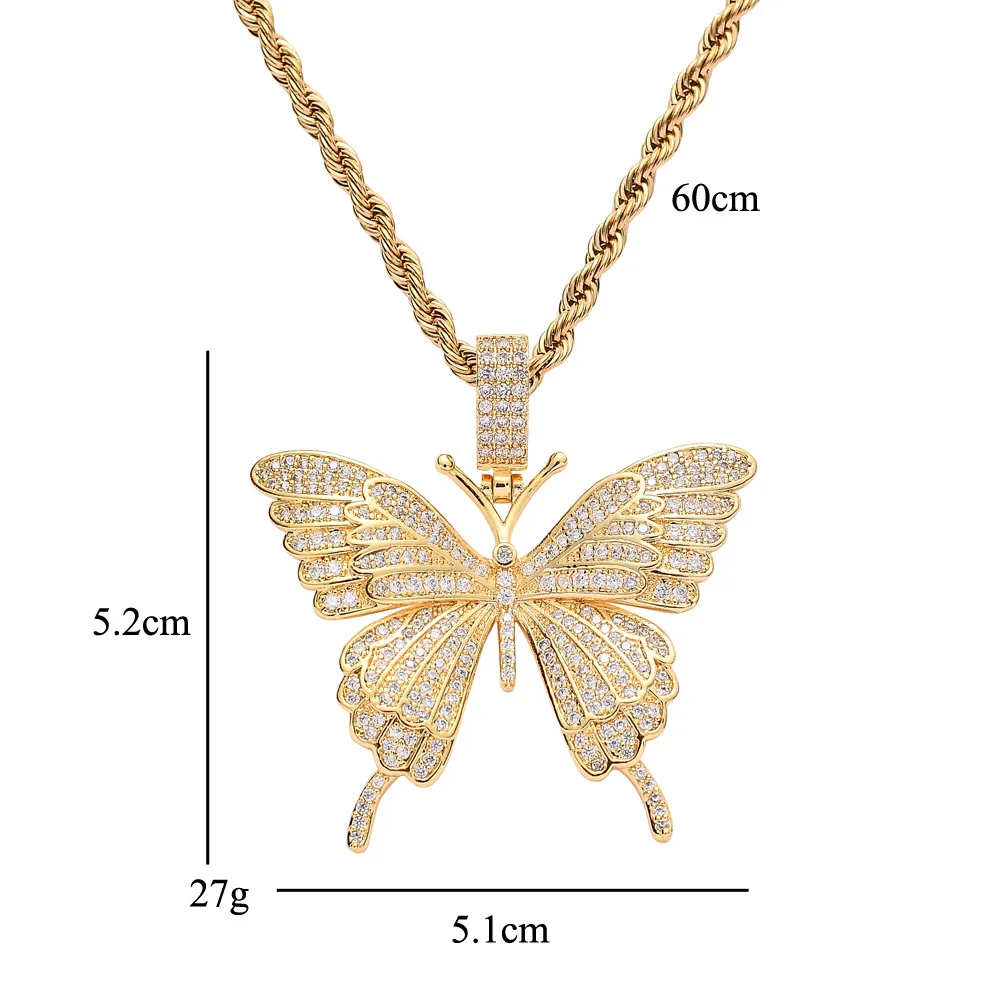 Small Butterfly Pendant Iced Out Chain 