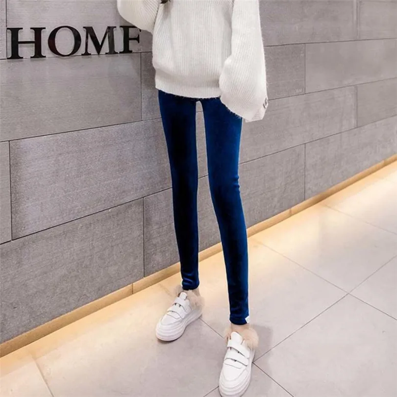K039 Navy blue YRRETY осенне-зимние модные толстые бархатные теплые двухсторонние кашемировые леггинсы теплые штаны вязаные Термолеггинсы с высокой талией - Цвет: K039 Navy blue