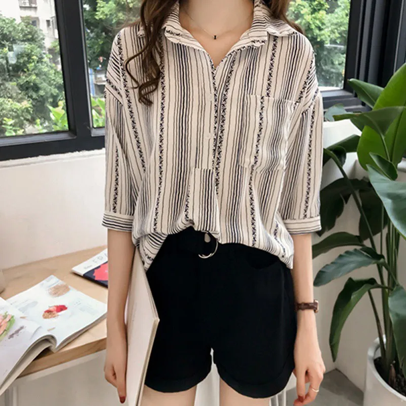 Women Striped Blouses Casual Long Sleeve Ladies Shirts  Women Blouses And Shirt Top NS