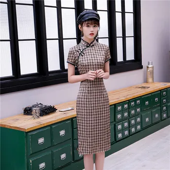 

Lady Classic Slim Qipao Large Size 3XL Vintage Cheongsam Elegant Satin Print Flower Cheongsam Sexy Chinese Style Vestidos