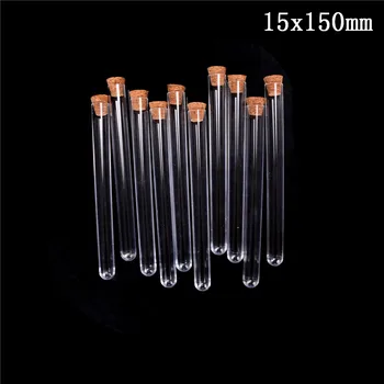 

10pcs 15*150mm Plastic Test Tube With Cork Cap 20ml Clear Lab Experiment Favor Gift Tube refillable Bottle