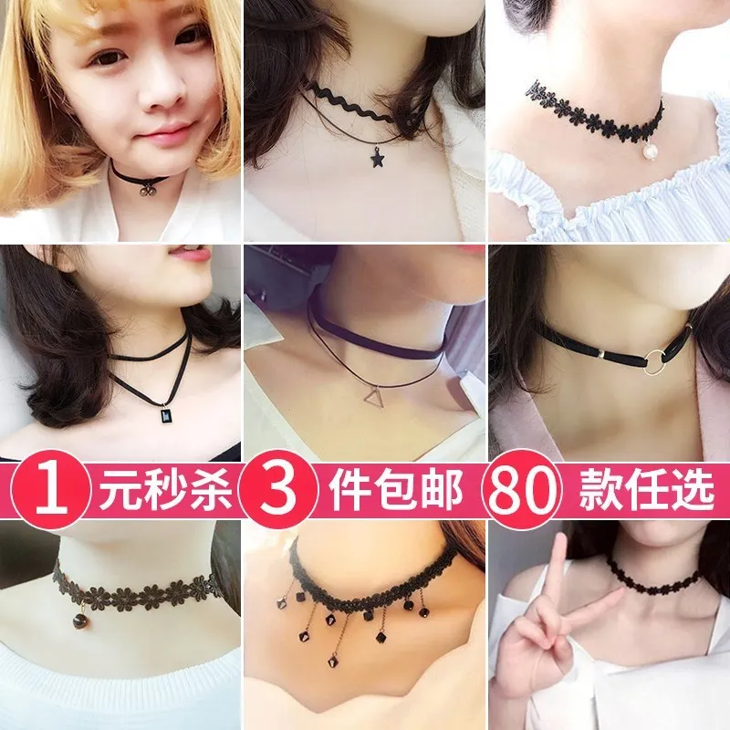 

Choker Women's Short Neck Band-Black And White with Pattern Genglian Necklace Neck Accessories Cool Cool Collar Pendant