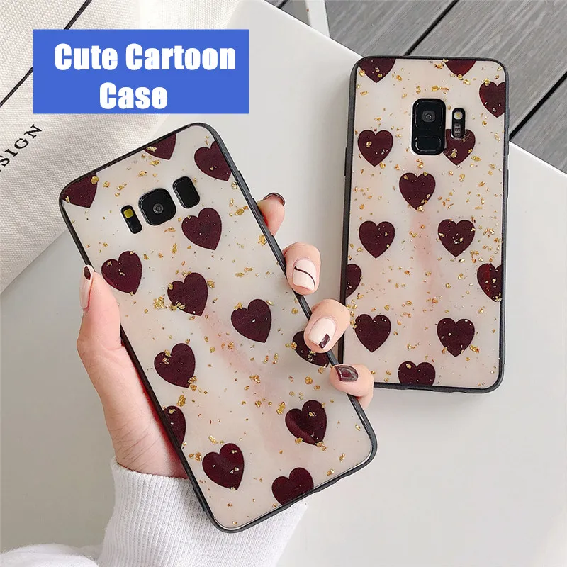 Чехол для телефона с золотой фольгой и сердечком Samsung Galaxy S8 S9 S10 чехлы Plus мягкие