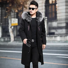 Real Fur Coat Men Rabbit Fur Coat Real Fur Parka Mens Clothing Fox Fur Collar Winter Coat Men Casaco MA8201NX809 YY1125