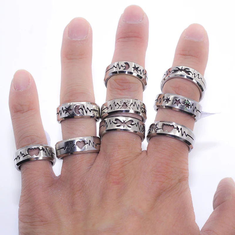 36 Pcs/lot Titanium Steel Laser Cut Hollow Heart Butterfly Rings 2022 New Fashion Jewelry Wholesale Rings Polished Inside