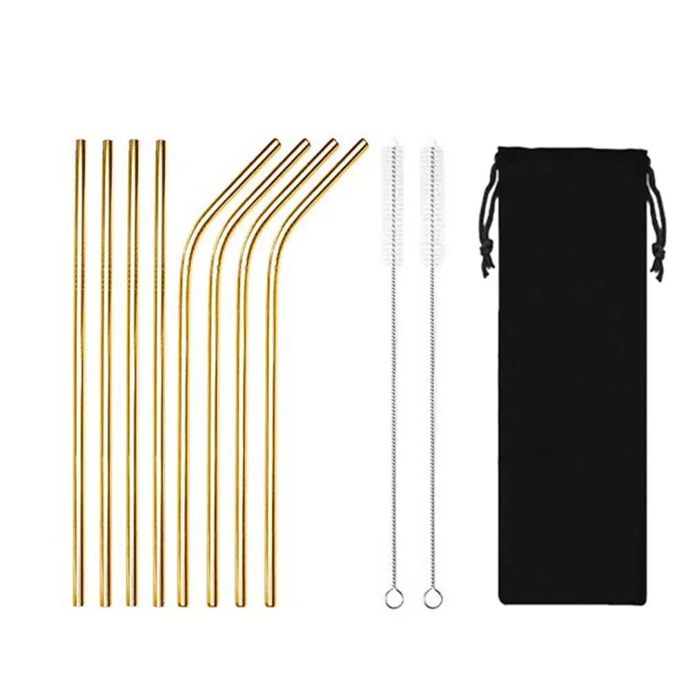 10Pcs set 304 Stainless Steel Straw Reusable Straws Drinking Straws Metal Straw Bar Party Accessory - Цвет: Gold
