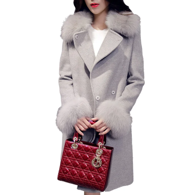 

Winter Coat Women Clothing Autumn 2019 Fur Collar Office Lady Covered Button Elegant Khaki Pink Outwear Ladies Coats Female Coat