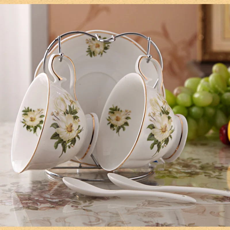 As shown Современный роскошный кофе Набор чашек элегантная кружка для молока, для офиса Высококачественная Цветочная чайная чашка домашний чай набор Питьевая утварь WSHYUFEI - Цвет: As shown