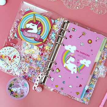 

A5 A6 Cute Notebook Planner Set Sparkling Loose Leaf PVC Shell, Pink Unicorn Journal Diary Set Travel Agenda DIY Diary Girl Gift